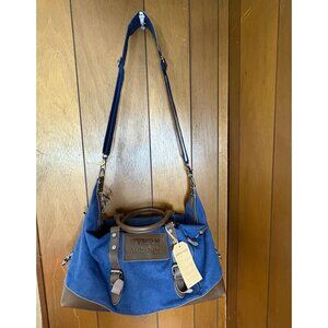 Vykon Activelogix‎ Urban Edge Blue Canvas Brown Leather Travel Bag Handles Strap